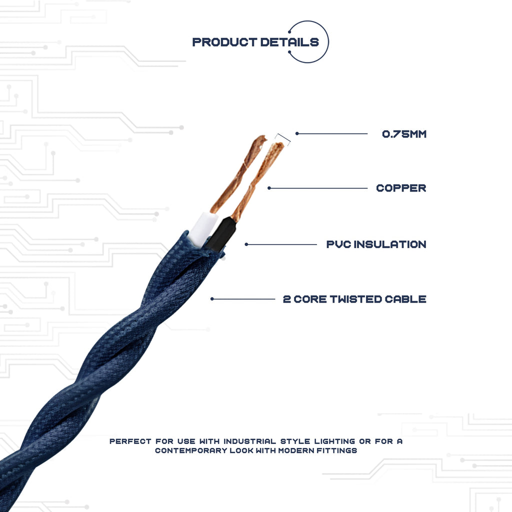 1M/5M/10M Black 2 Core Twisted Electric Fabric Cable