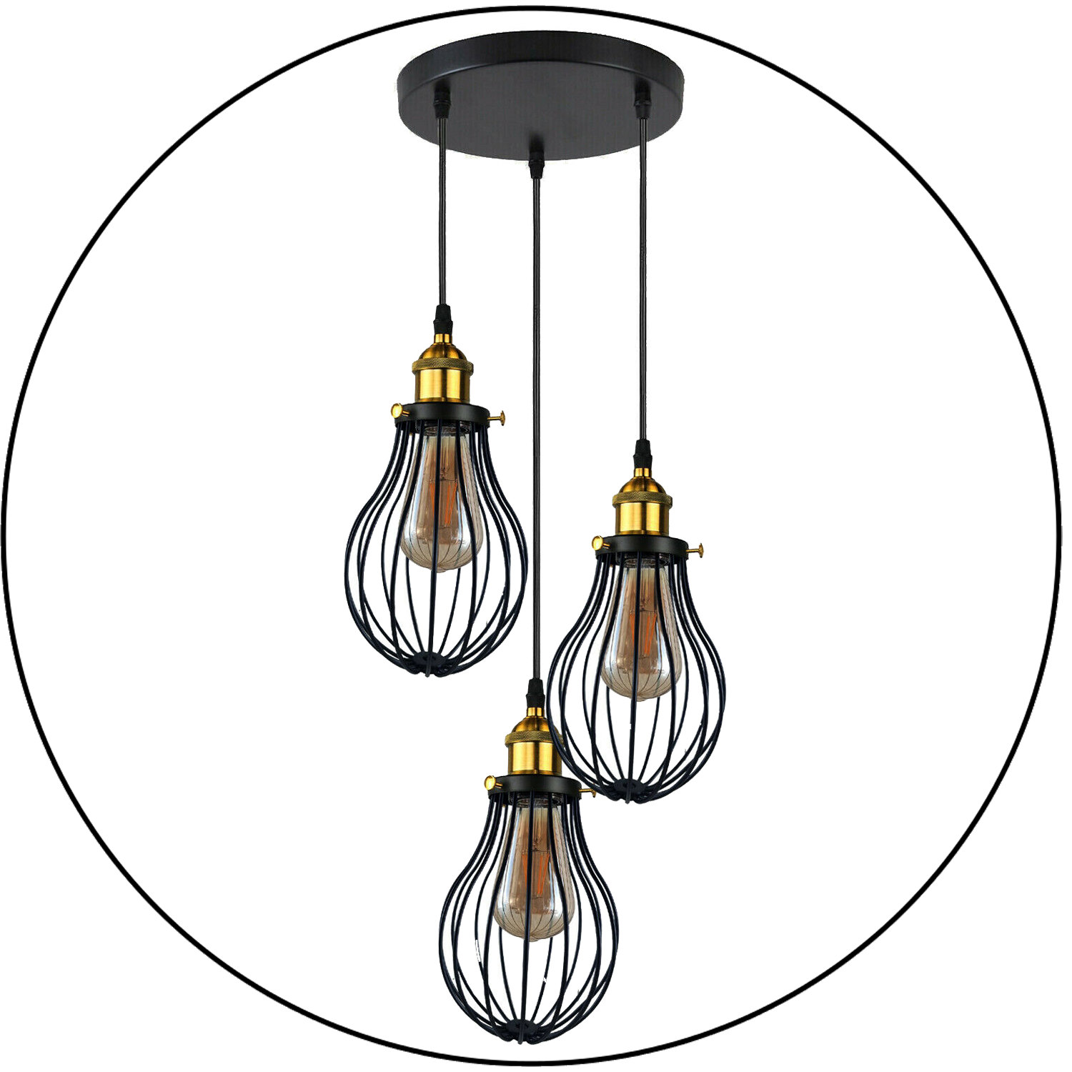 Industrial 3 heads Black hanging Pendant Ceiling Light Cover Decorative Cage light fixture~3445