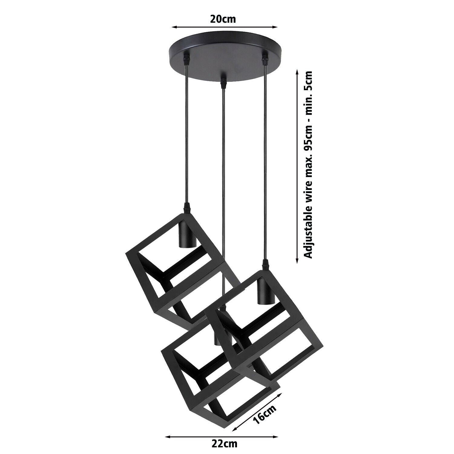 3 Cluster Pendant Light in Black Square Shape ~1256