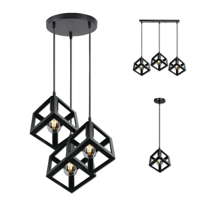 3 Cluster Pendant Light in Black Square Shape ~1256