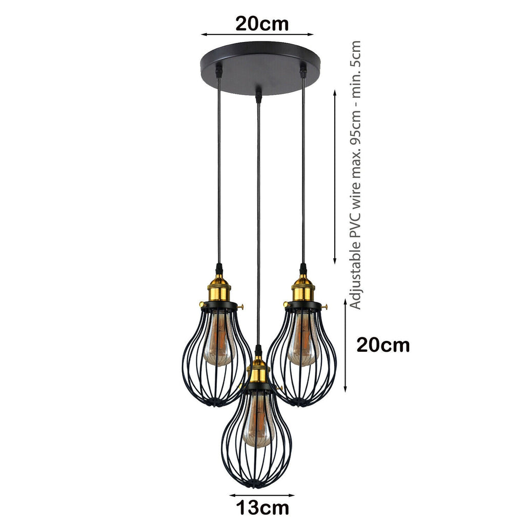 Industrial 3 heads Black hanging Pendant Ceiling Light Cover Decorative Cage light fixture~3445