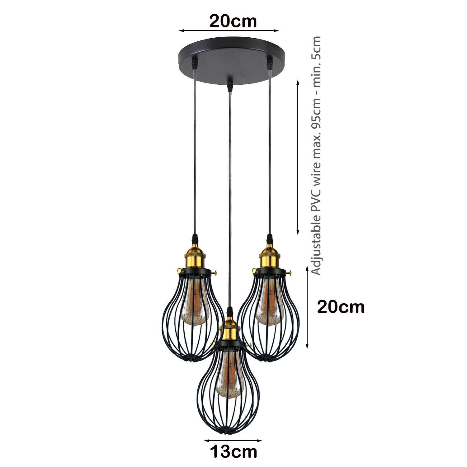 Industrial 3 heads Black hanging Pendant Ceiling Light Cover Decorative Cage light fixture~3445