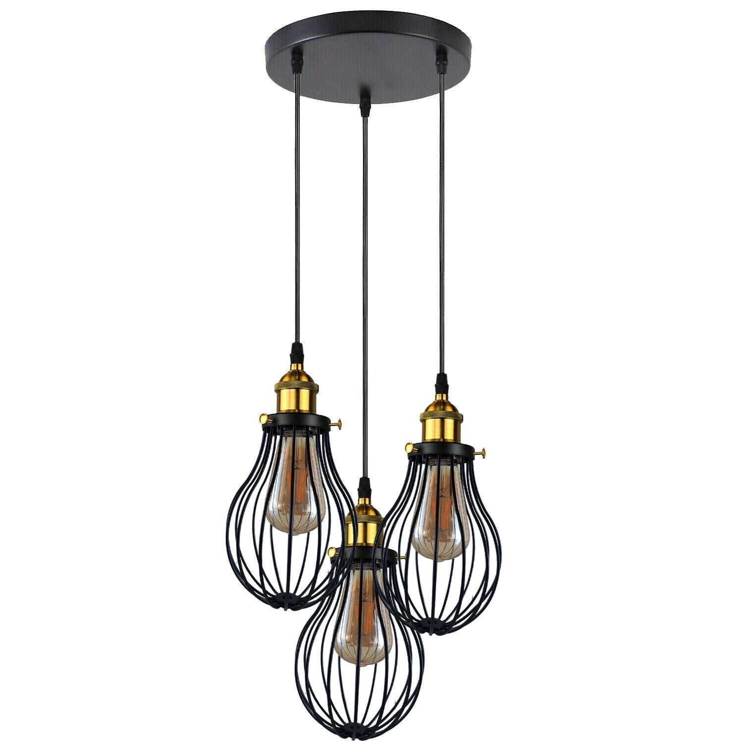 Industrial 3 heads Black hanging Pendant Ceiling Light Cover Decorative Cage light fixture~3445