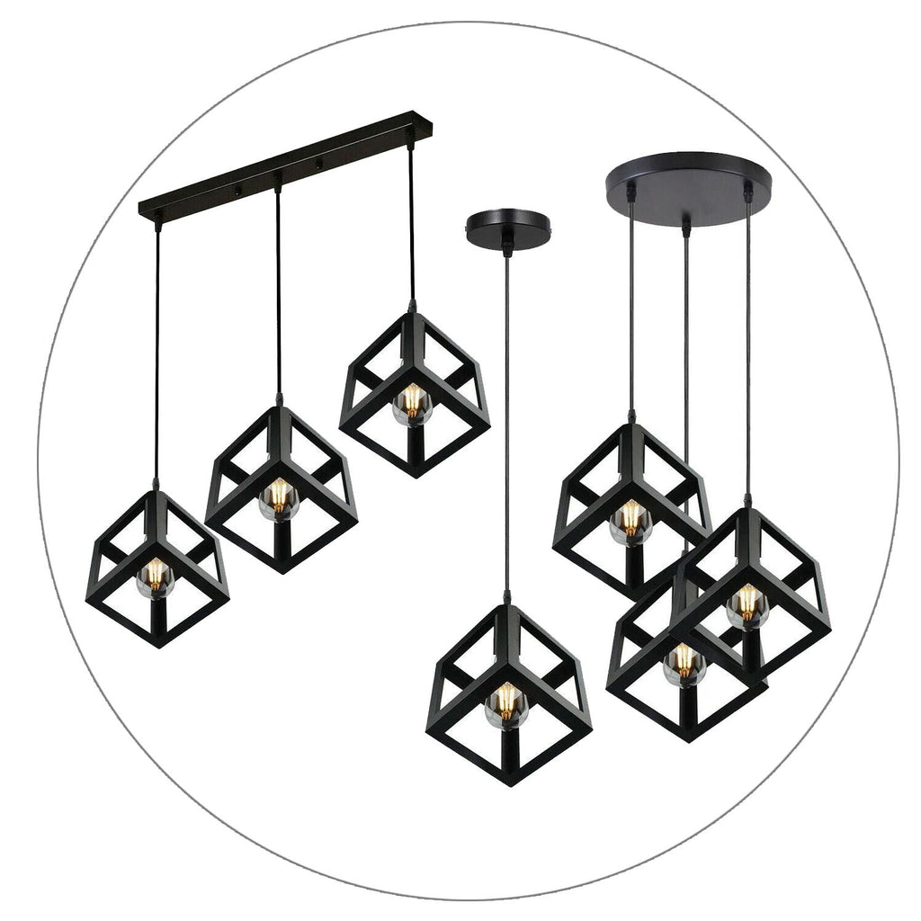 3 Cluster Pendant Light in Black Square Shape ~1256