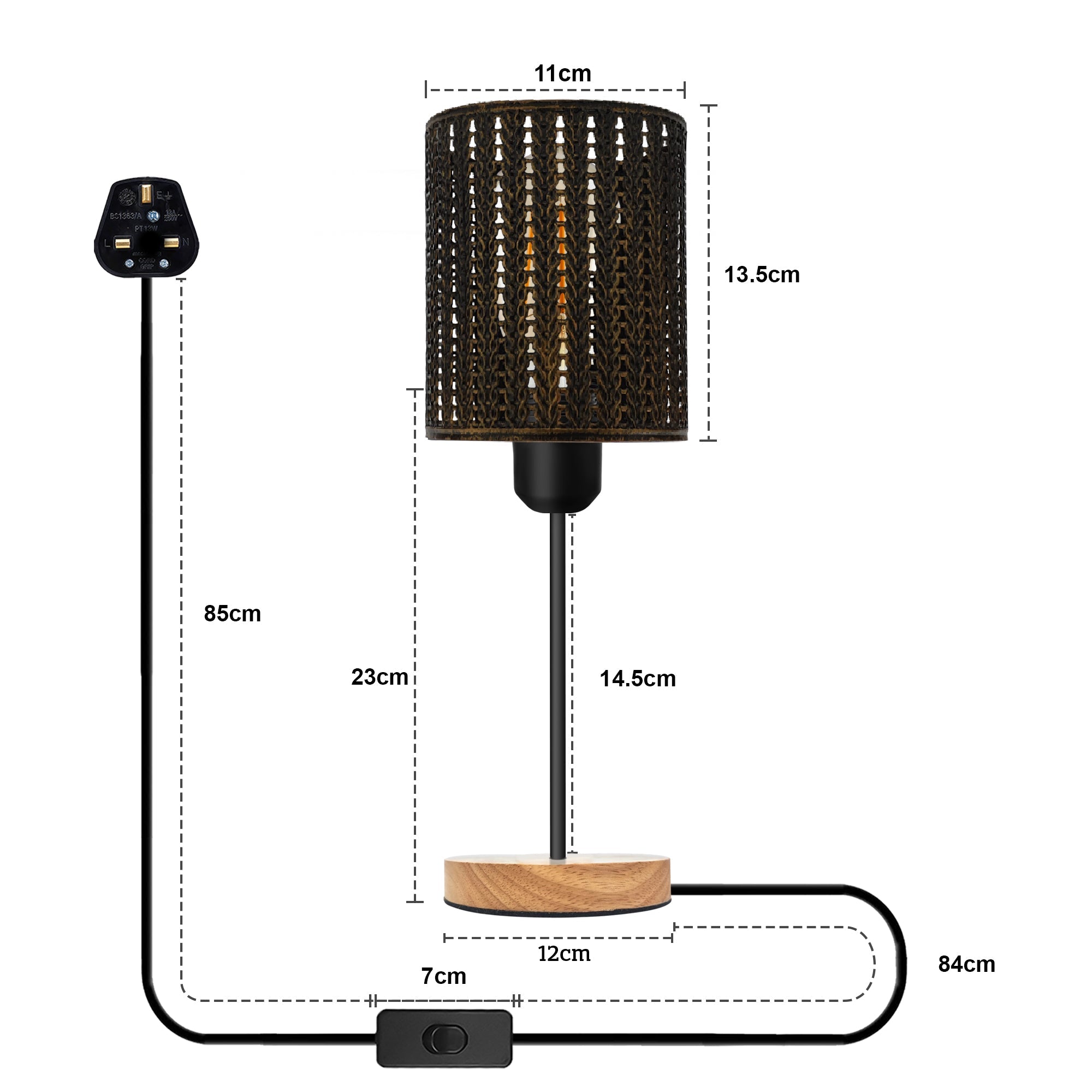 LEDSone Plugin Black Table Lamps for Bedside Tables