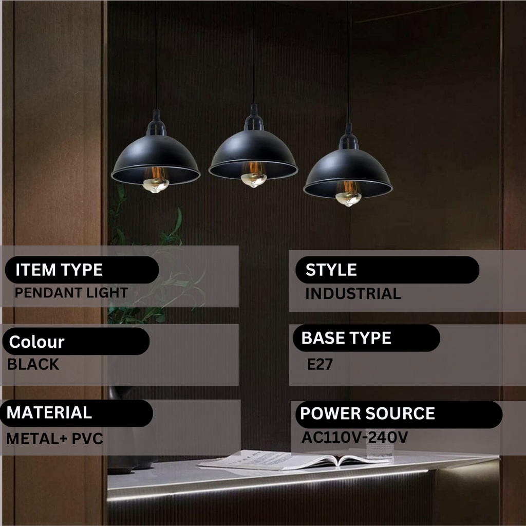 Industrial Adjustable 3 Head Black Pendant Light