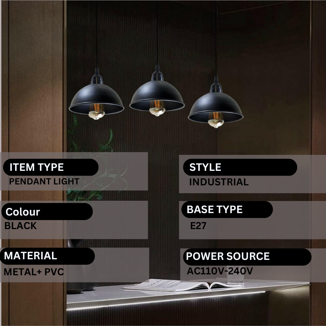 Industrial Adjustable 3 Head Black Pendant Light