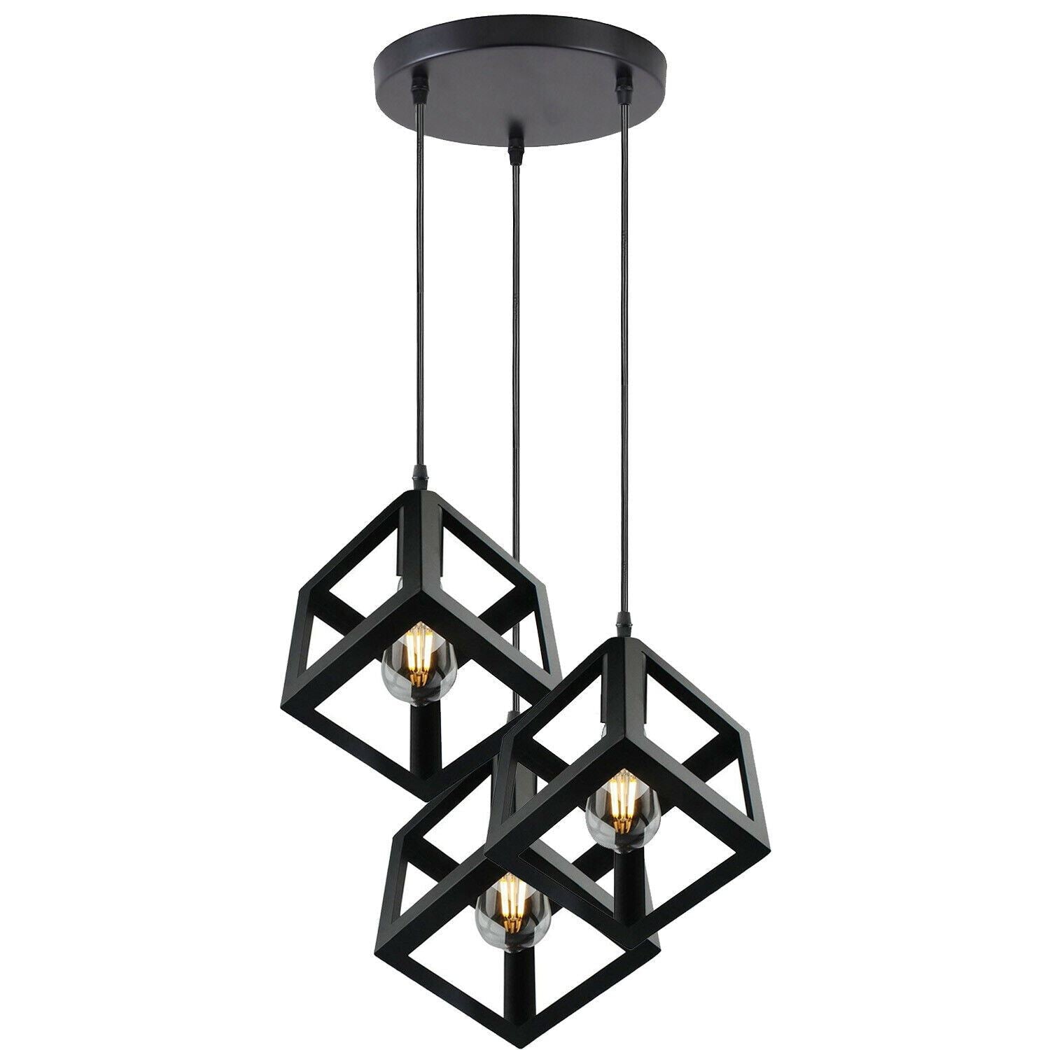 3 Cluster Pendant Light in Black Square Shape ~1256