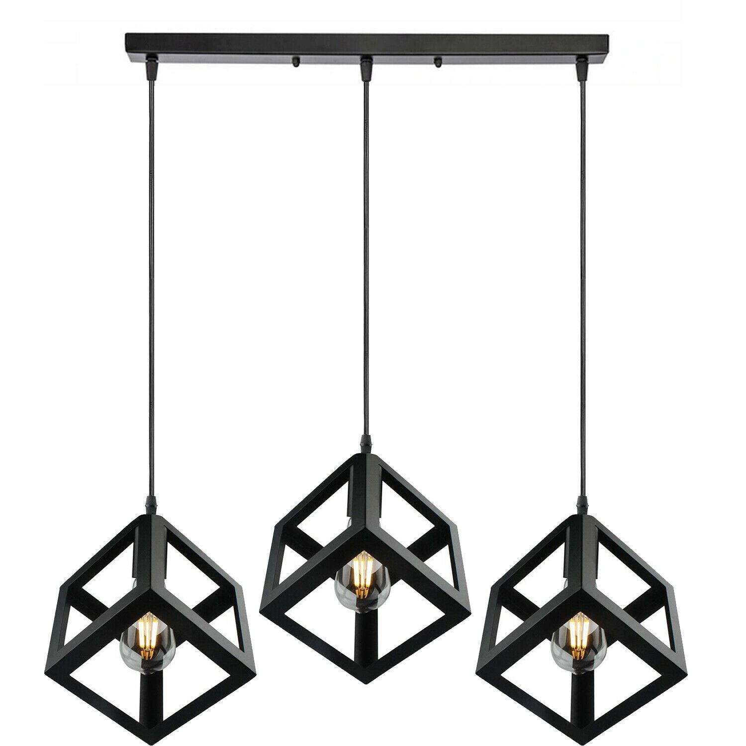 3 Cluster Pendant Light in Black Square Shape ~1256