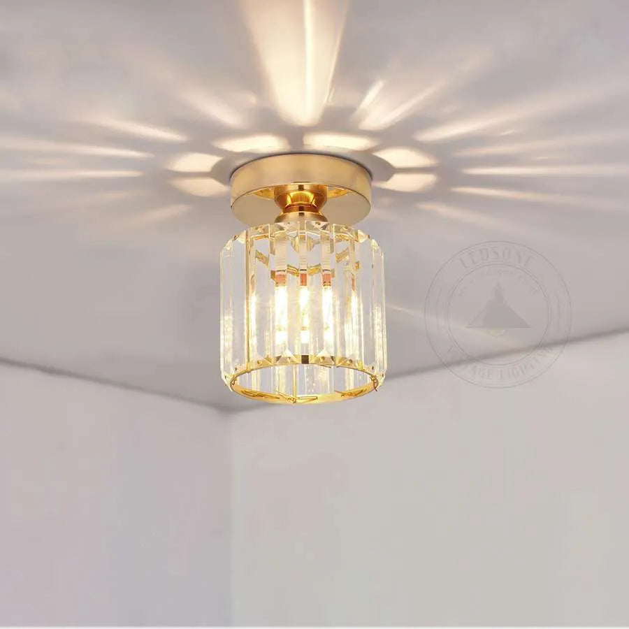Crystal Semi Flush E27 Ceiling Light Fixture Round Fitting Chandelier Lamp