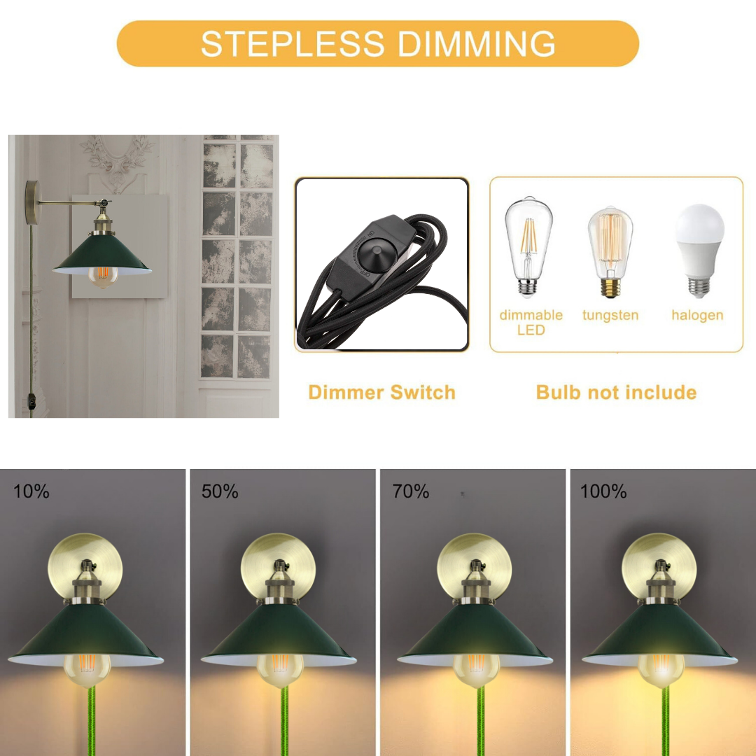 Cord plug in pendant light with dimmer switch