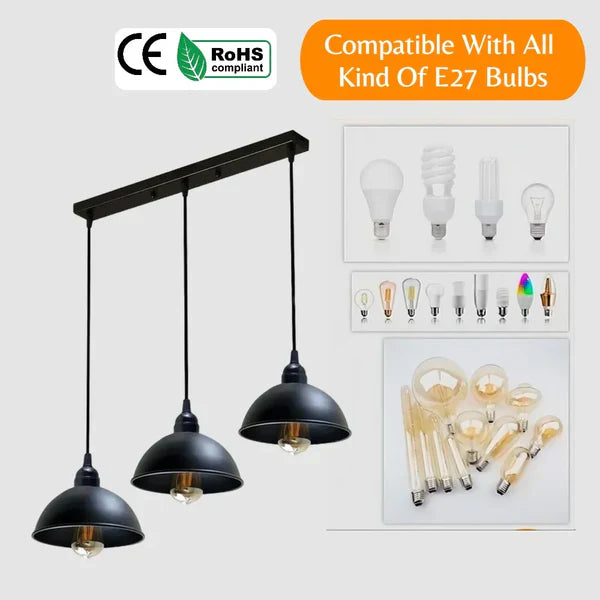 Industrial Adjustable 3 Head Black Pendant Light